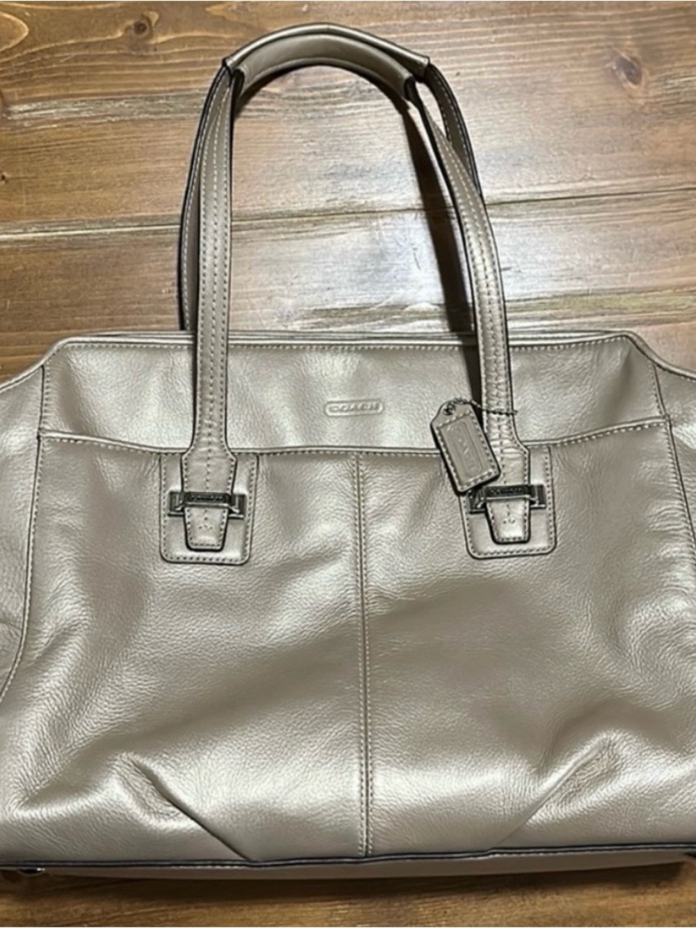 Coach Neutral Taupe Leather Shoulder Tote
